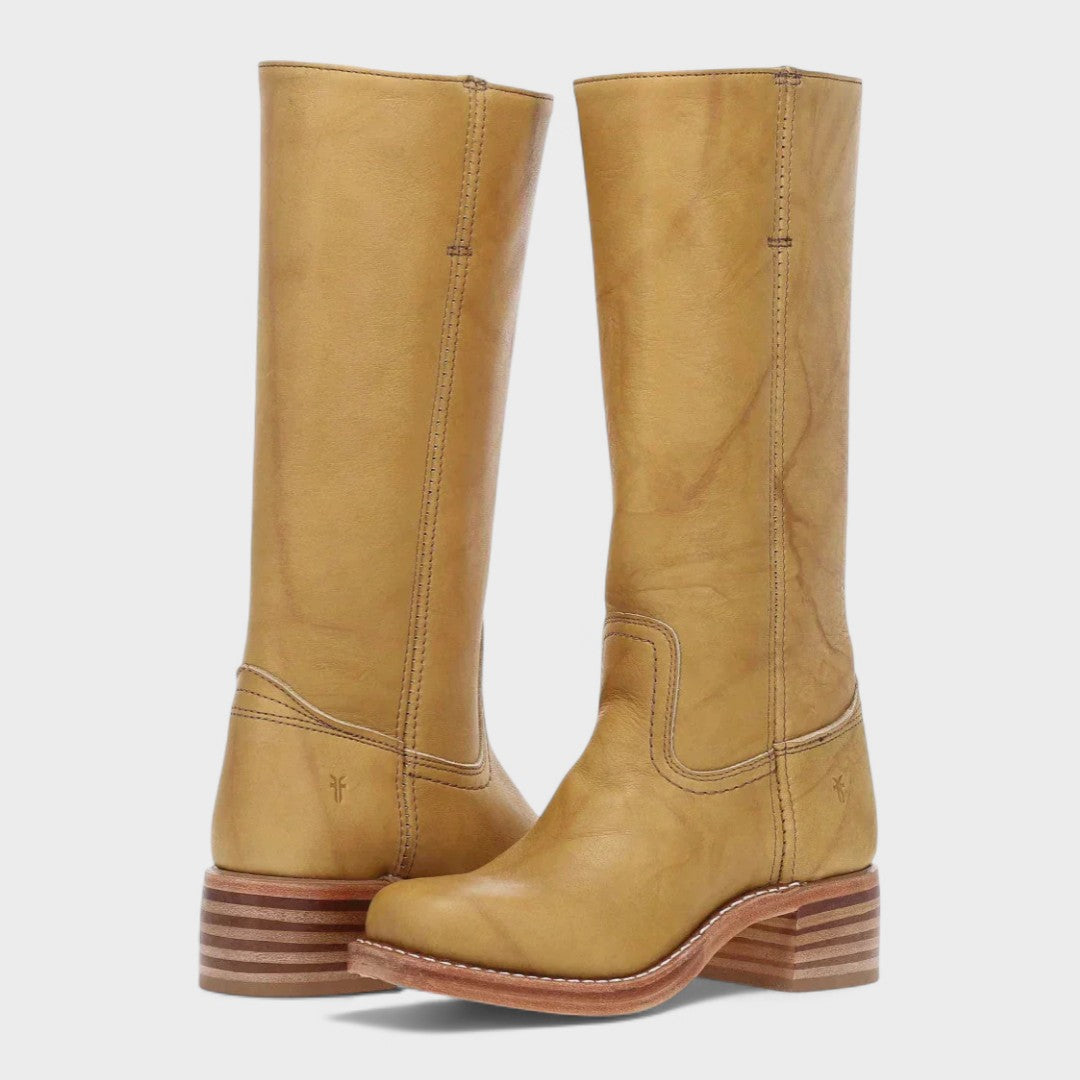 Women's cushioned slip-on cowboy boots with block heel in brown leather