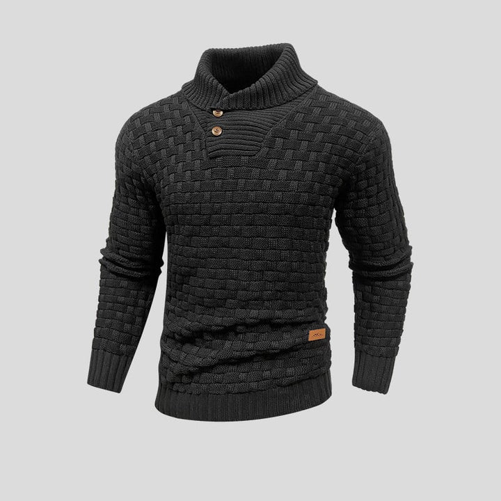 Men's textured knit jumper with mock neck and button placket