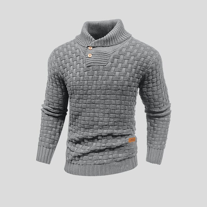 Men's textured knit jumper with mock neck and button placket