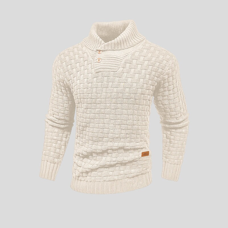 Men's textured knit jumper with mock neck and button placket