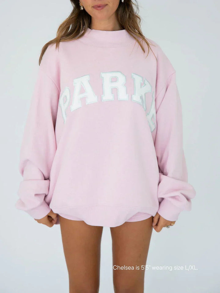 Women's oversized hoodie sweatshirt with chenille front lettering