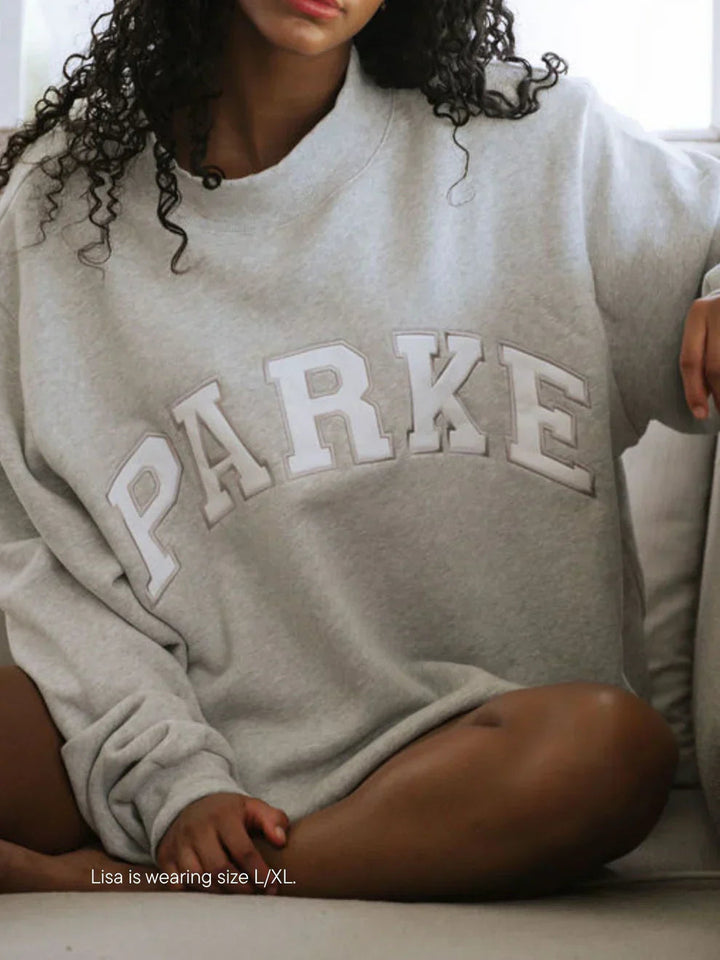 Women's oversized hoodie sweatshirt with chenille front lettering