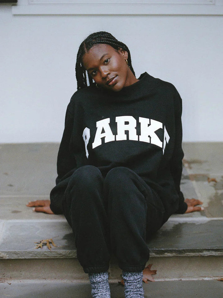 Women's oversized hoodie sweatshirt with chenille front lettering