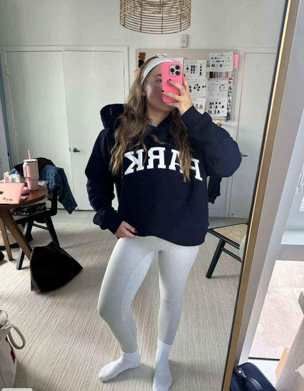 Women's oversized hoodie sweatshirt with chenille front lettering