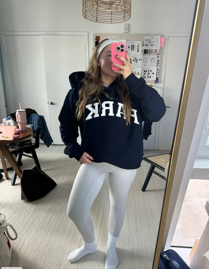 Women's oversized hoodie sweatshirt with chenille front lettering