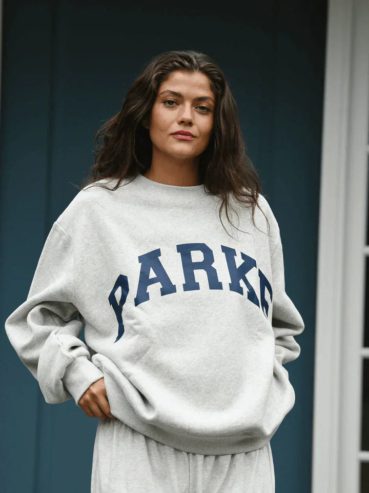 Women's oversized hoodie sweatshirt with chenille front lettering