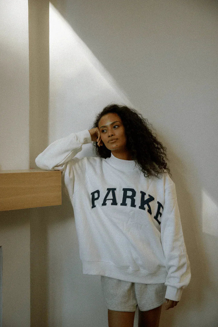 Women's oversized hoodie sweatshirt with chenille front lettering