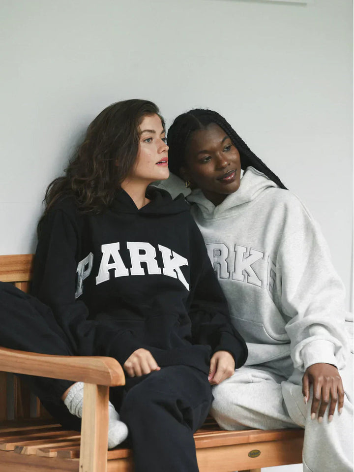 Women's oversized hoodie sweatshirt with chenille front lettering
