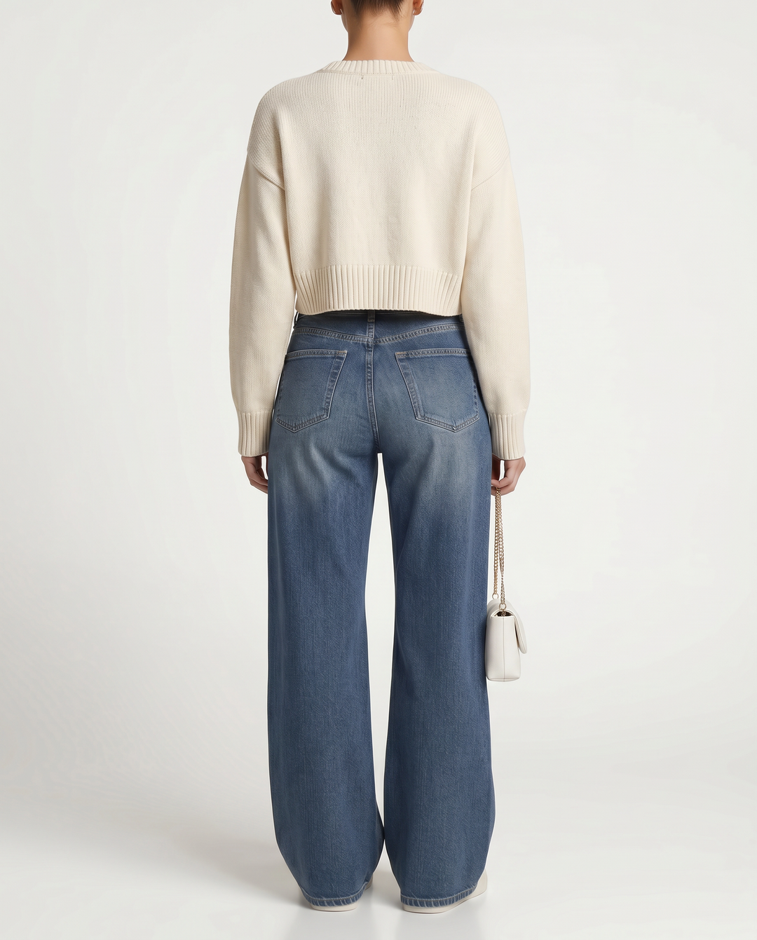 Women's blue high-rise wide-leg jeans with five-pocket design