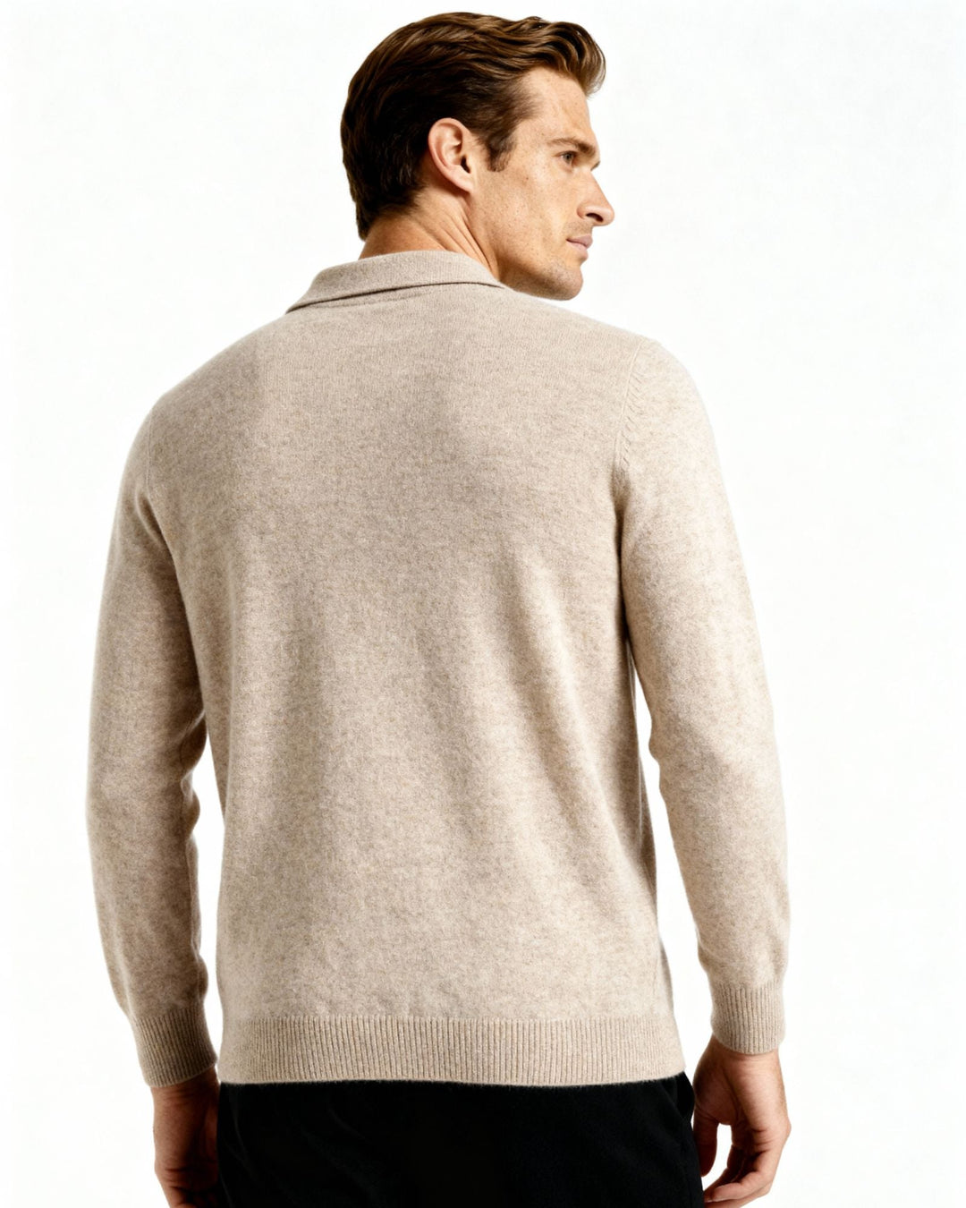 Long sleeve polo sweater with collar and three-button placket