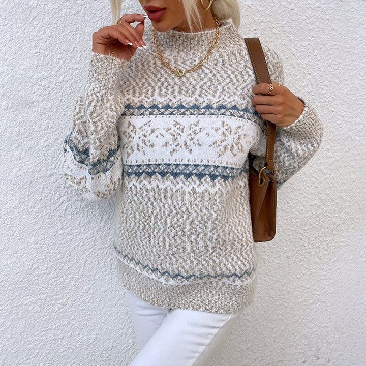 Women's patterned knitted jumper with crew neck and long sleeves
