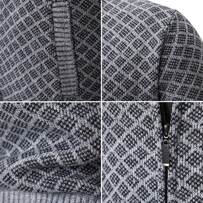 Men's textured zip sweater with stand collar and ribbed trims