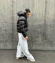 Men's short quilted hooded puffer jacket with front zip