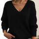 Women's V-neck knit sweater with long sleeves and ribbed trim