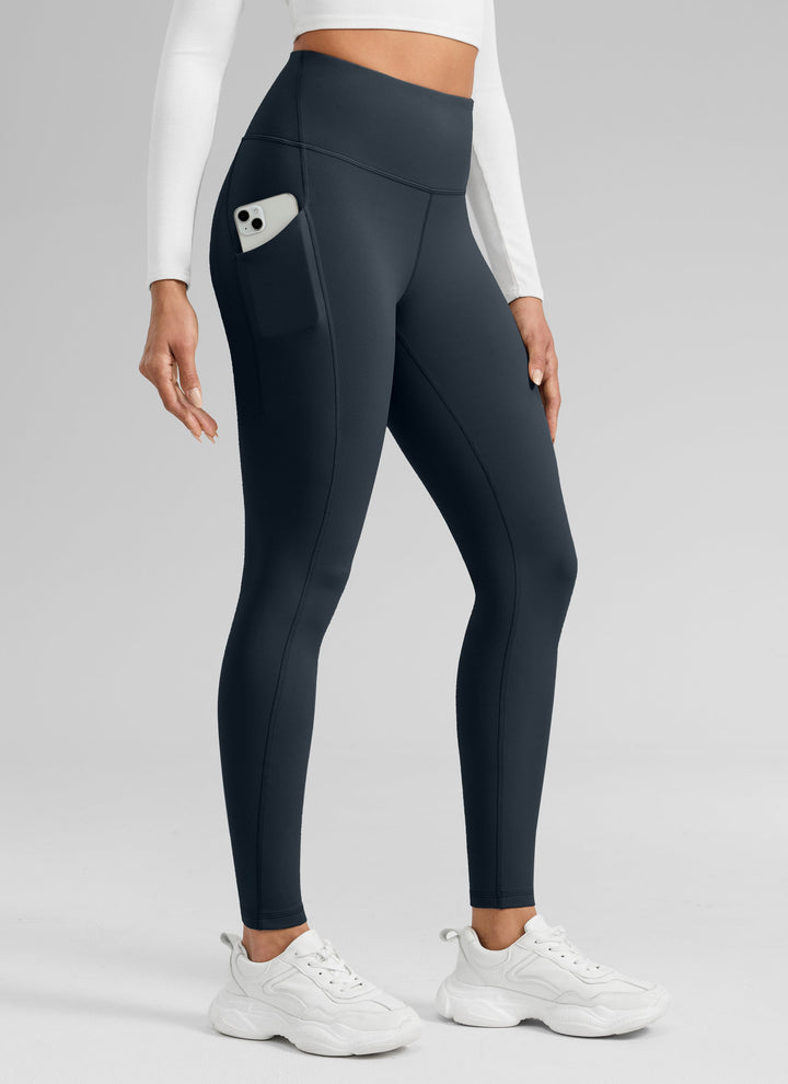 Women's high-waisted ankle-length leggings with side pocket and seam detailing