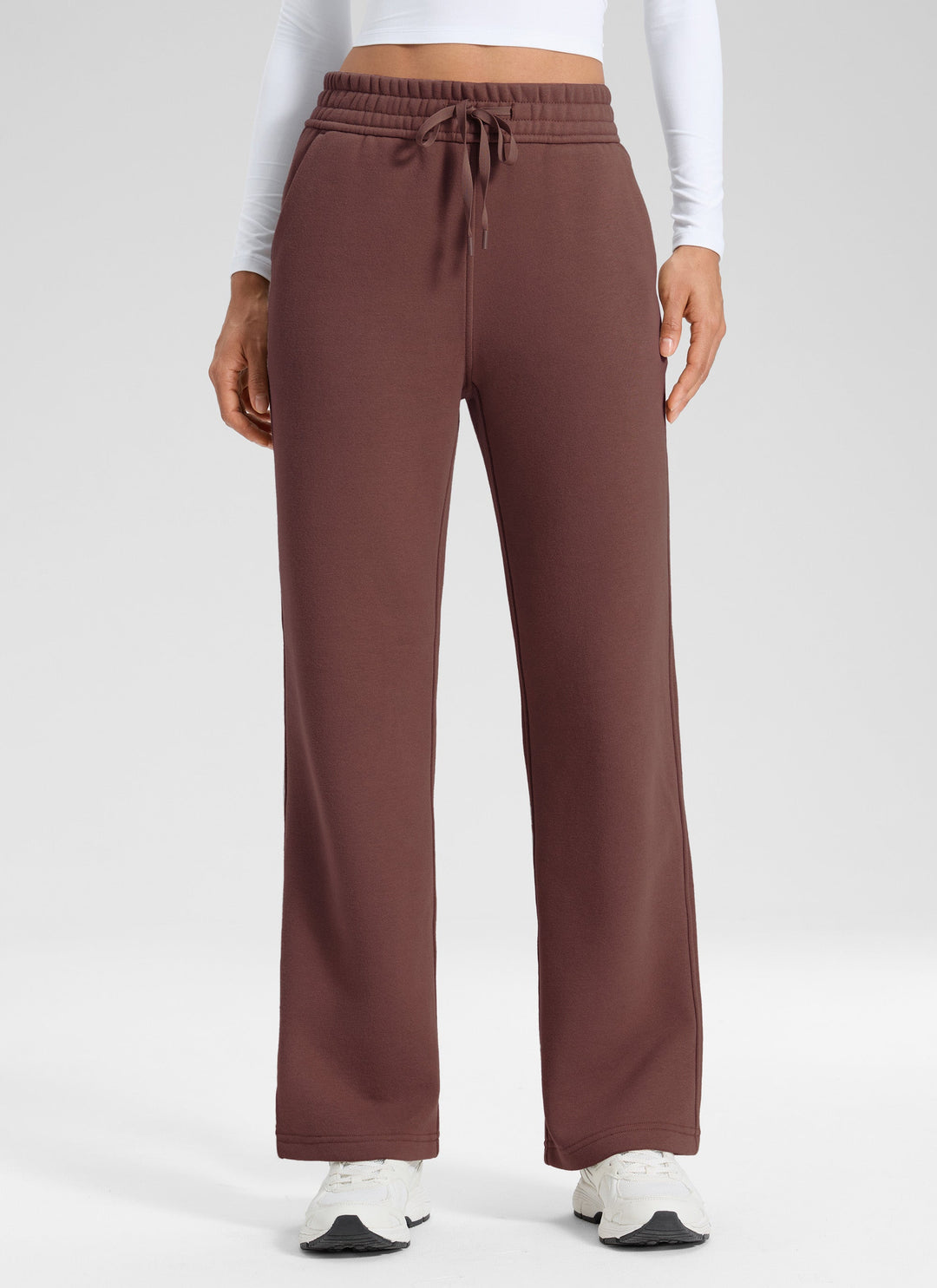 Women's straight leg sweatpants with elasticated drawstring waist and side pockets