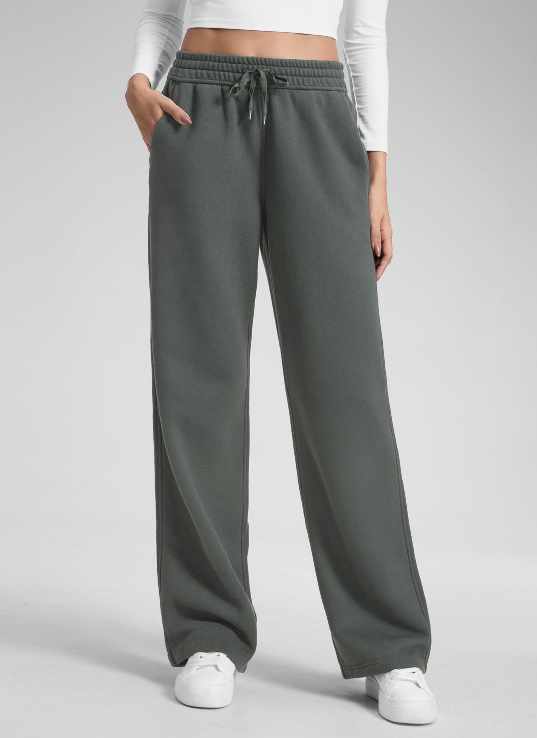 Women's straight leg sweatpants with elasticated drawstring waist and side pockets