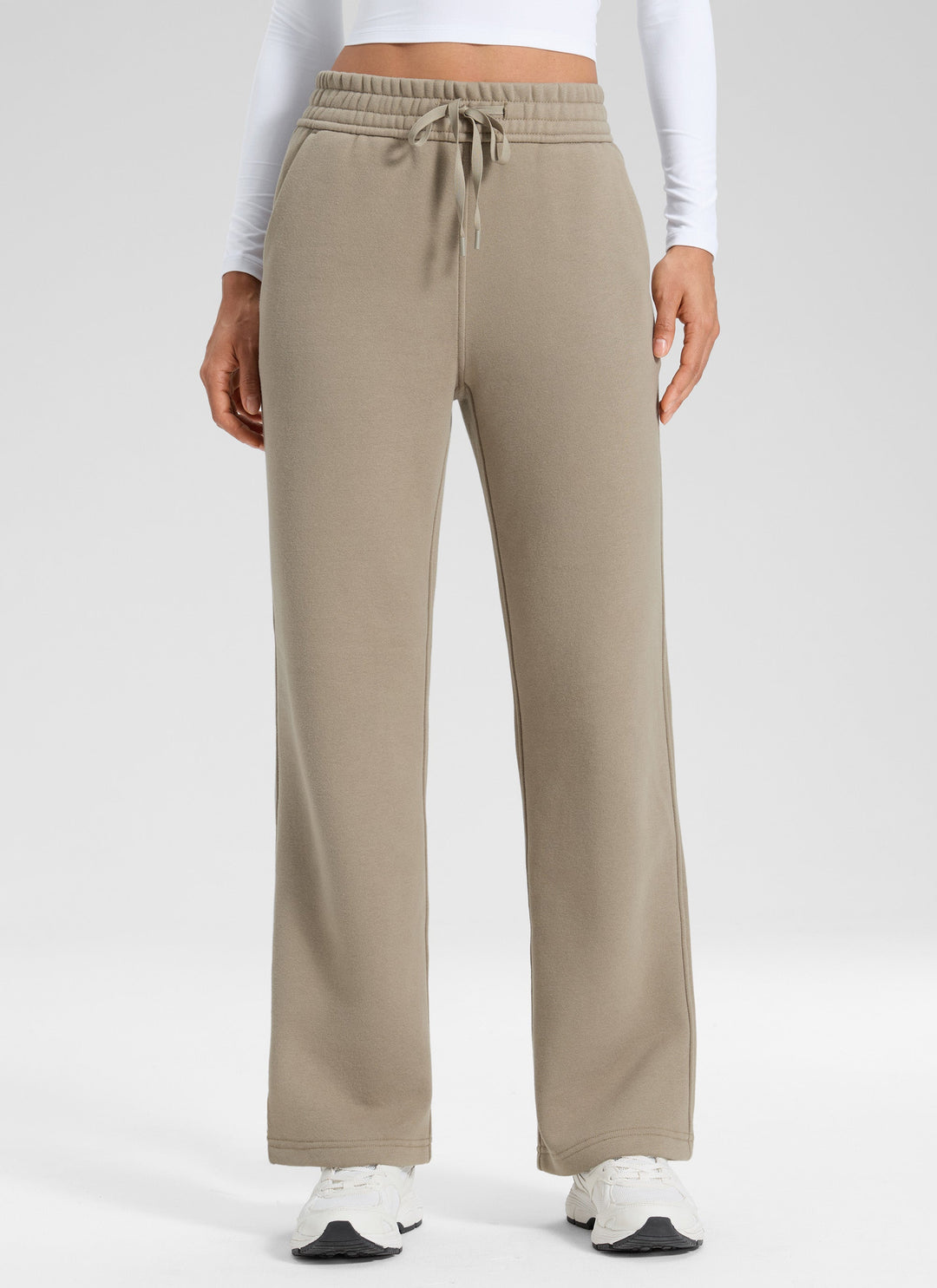 Women's straight leg sweatpants with elasticated drawstring waist and side pockets
