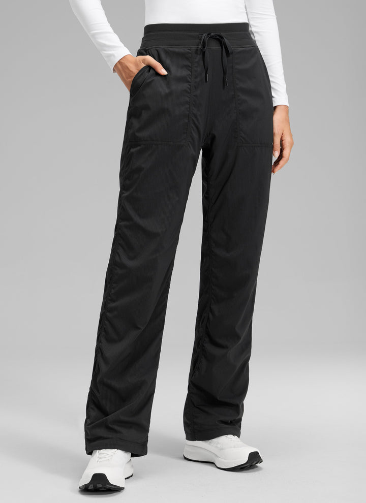 Women's straight leg trousers with drawstring waist and side pockets