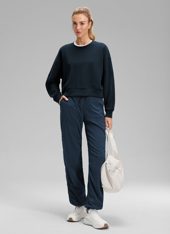 Women's straight leg trousers with drawstring waist and side pockets