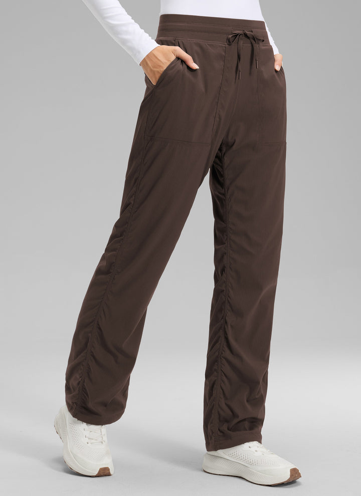 Women's straight leg trousers with drawstring waist and side pockets