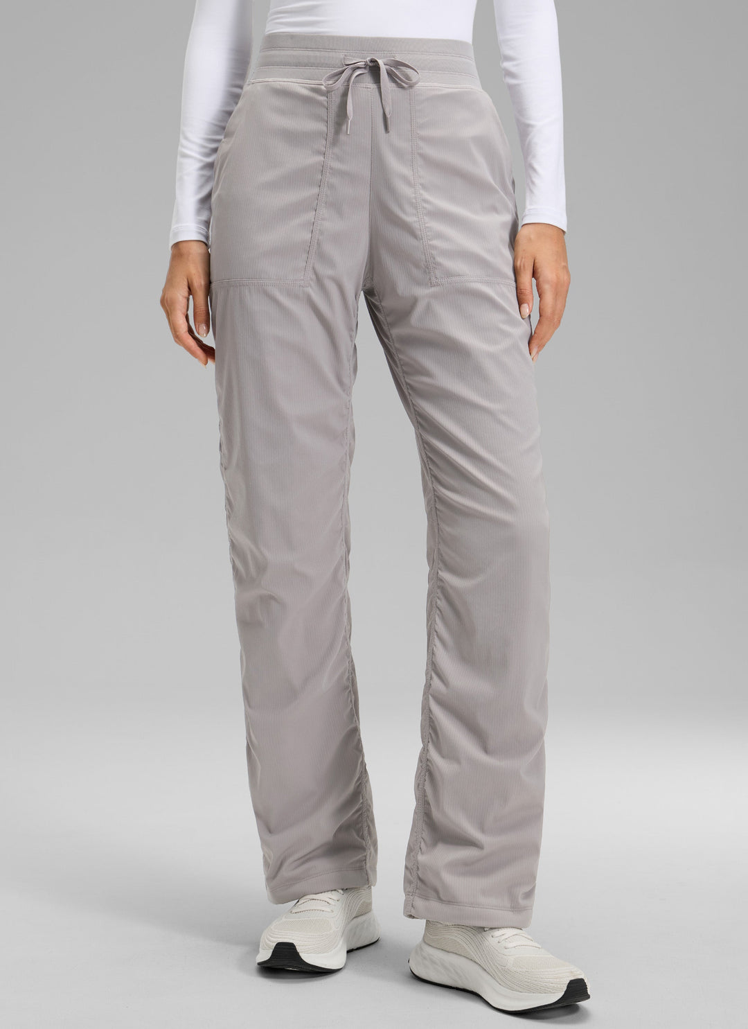 Women's straight leg trousers with drawstring waist and side pockets
