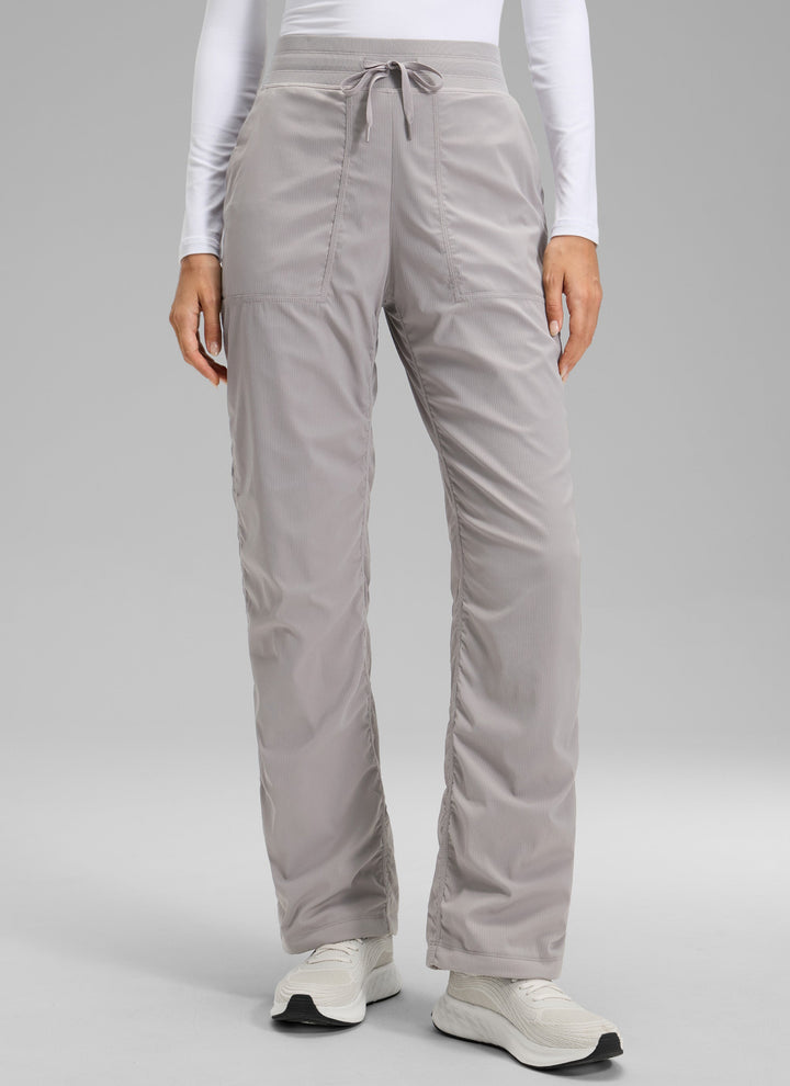 Women's straight leg trousers with drawstring waist and side pockets