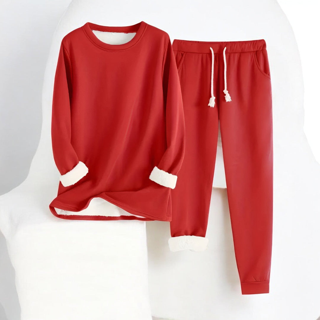 Unisex fleece-style lounge set with crew-neck top and jogger trousers