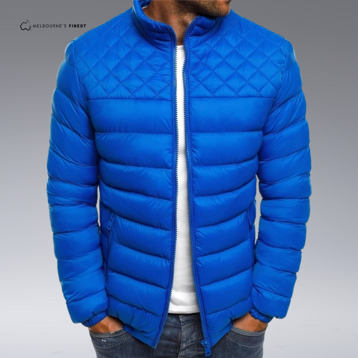 Men's quilted puffer jacket with mock neck and zip fastening