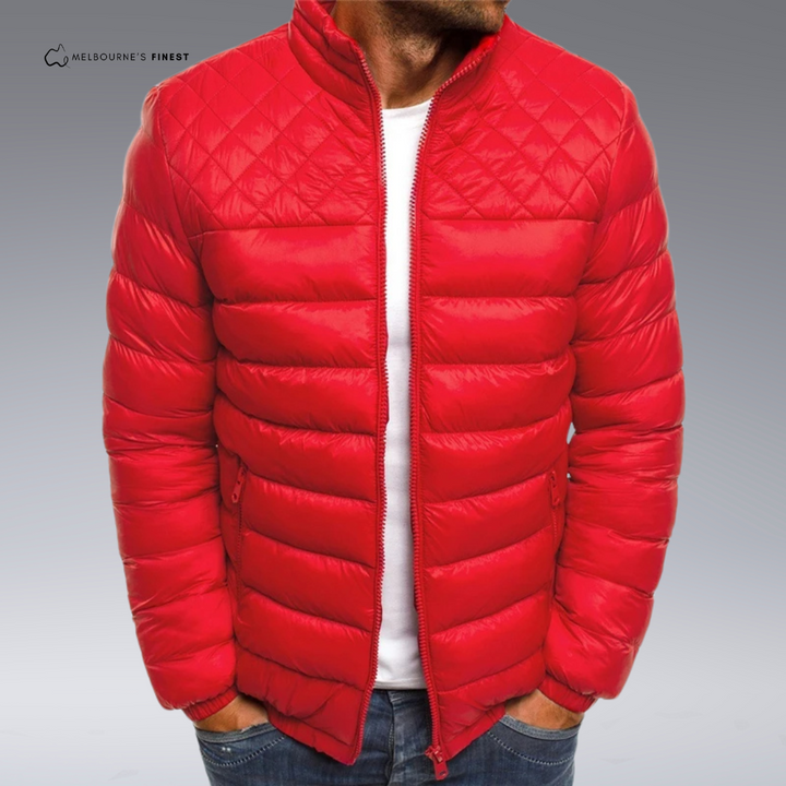 Men's quilted puffer jacket with mock neck and zip fastening