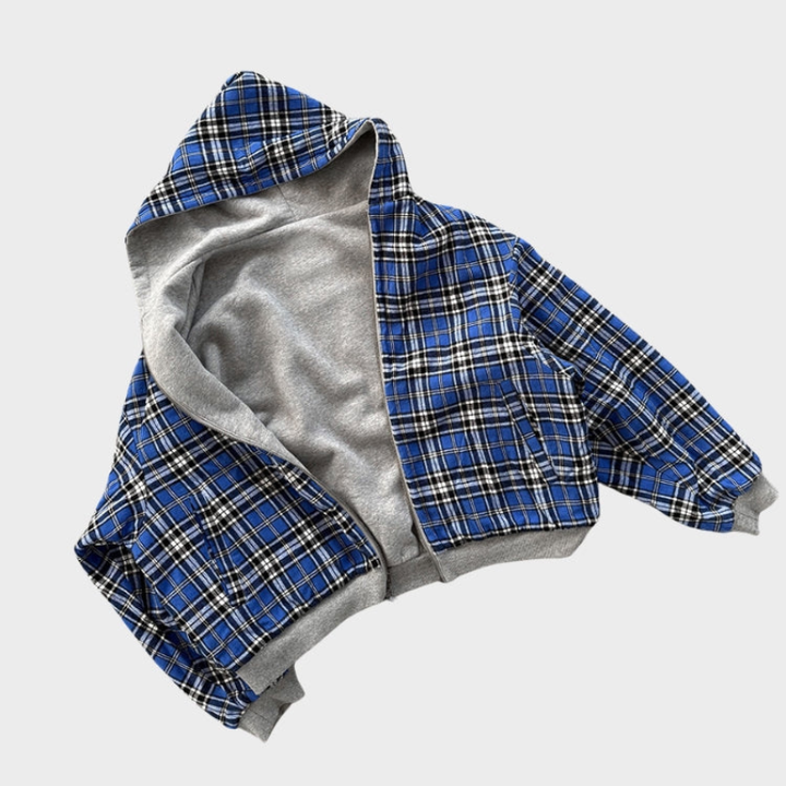 Men's reversible oversized hooded sweatshirt with plain and checkered sides