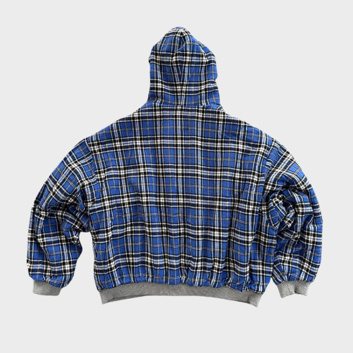 Men's reversible oversized hooded sweatshirt with plain and checkered sides