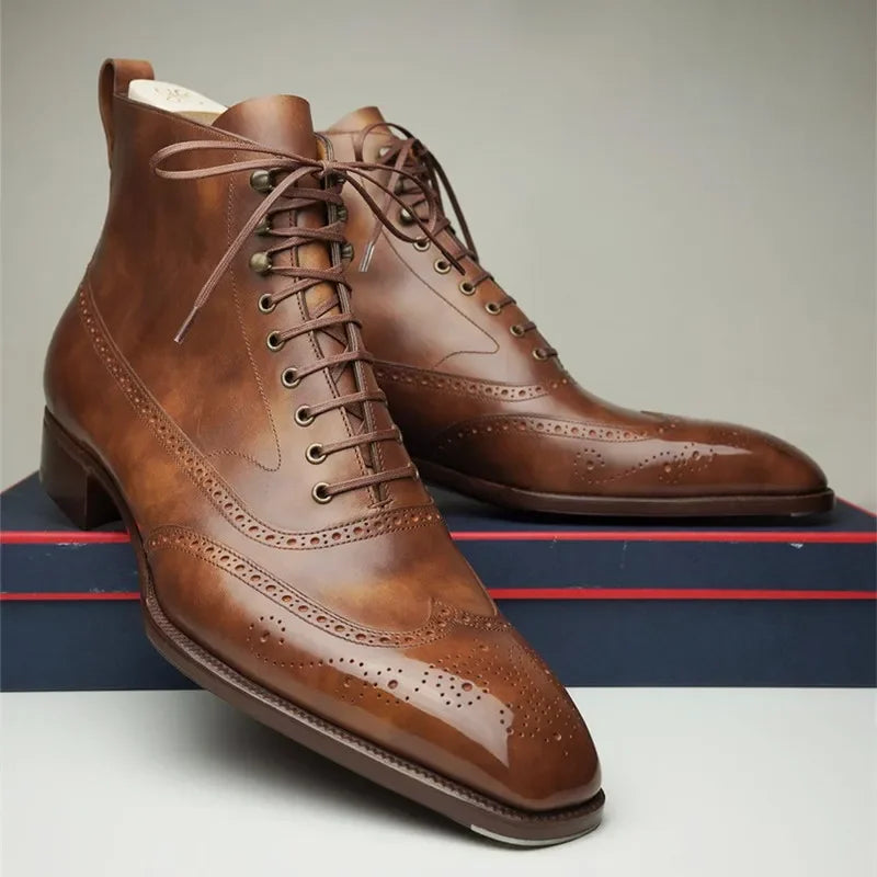Men's brogue ankle boots with perforated wingtip detailing