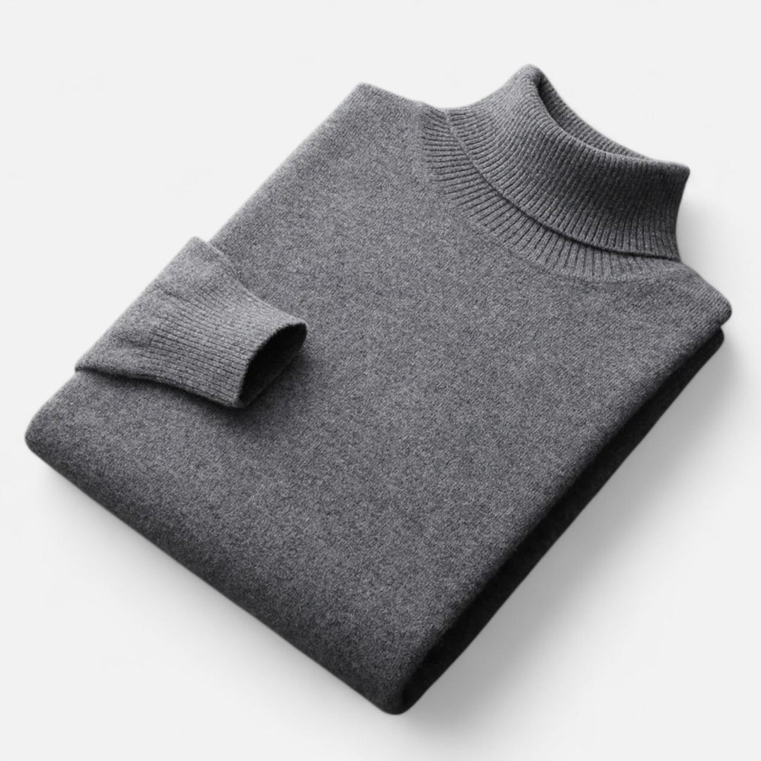 Men's plain ribbed turtleneck jumper with long sleeves