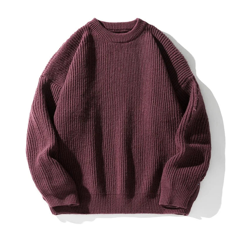 Ribbed crew neck sweater with long sleeves and ribbed trims
