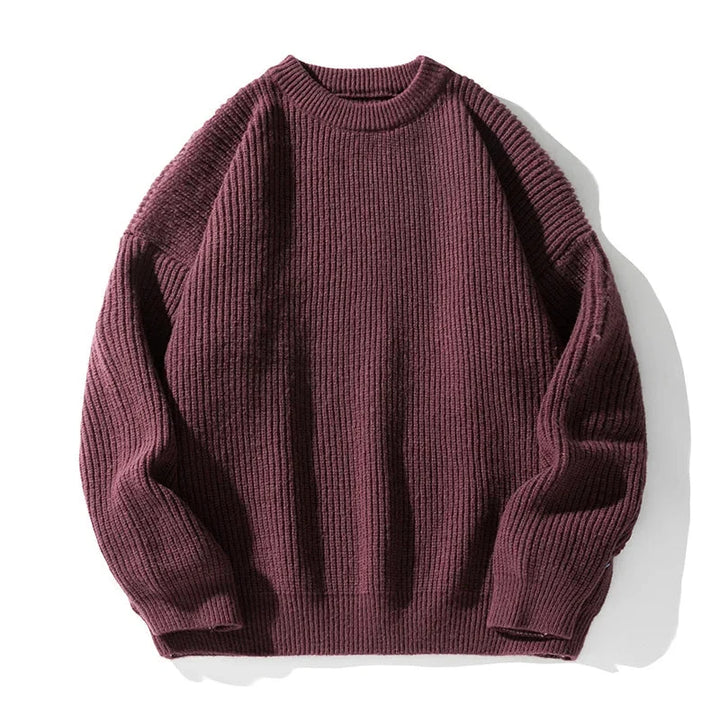 Ribbed crew neck sweater with long sleeves and ribbed trims