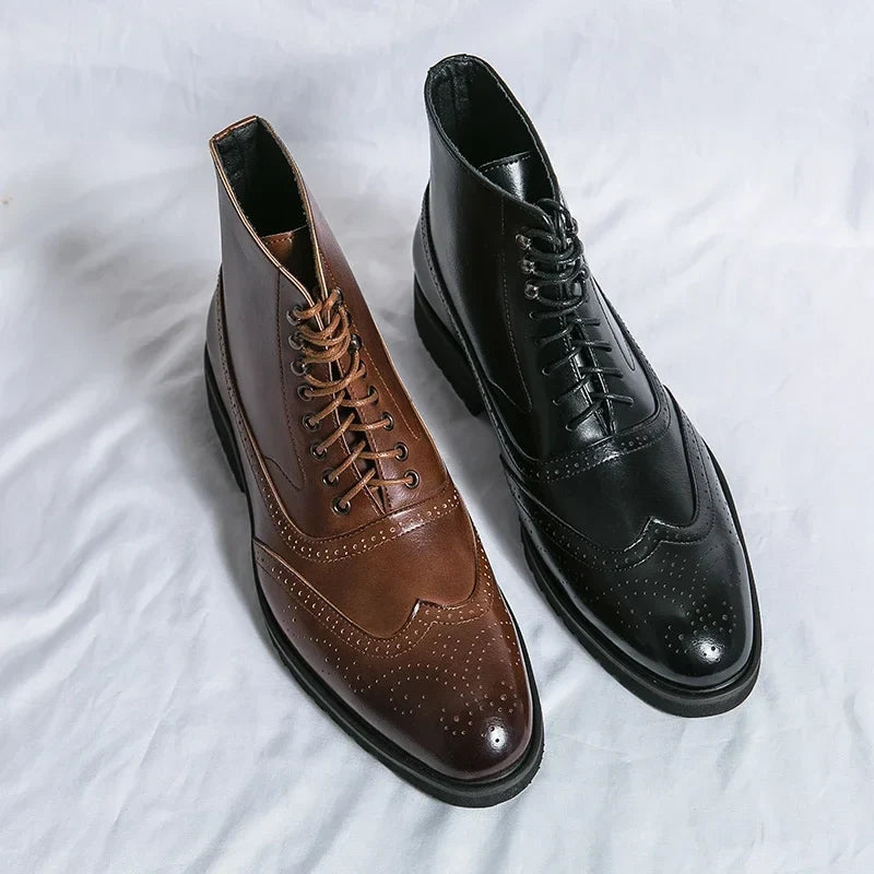 Men's brogue ankle boots with perforated wingtip detailing