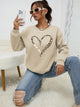 Women's crew neck sweatshirt with leopard-print heart graphic and long sleeves