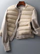 Women's padded panel jacket with long sleeves, round neck and button front