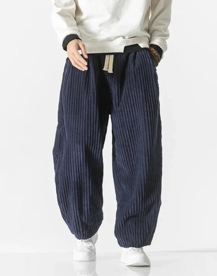 Men's wide-leg corduroy trousers with drawstring waist