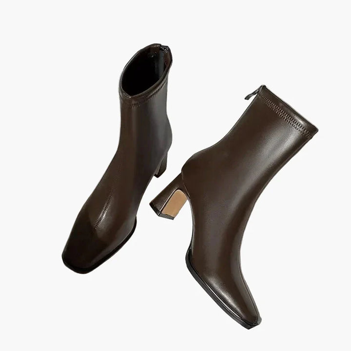 Women's square toe ankle boots with high block heel and side zipper