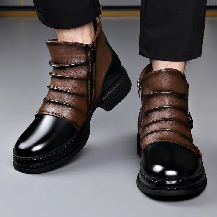 Unisex contrast-toe ankle boots with laces and buckle straps