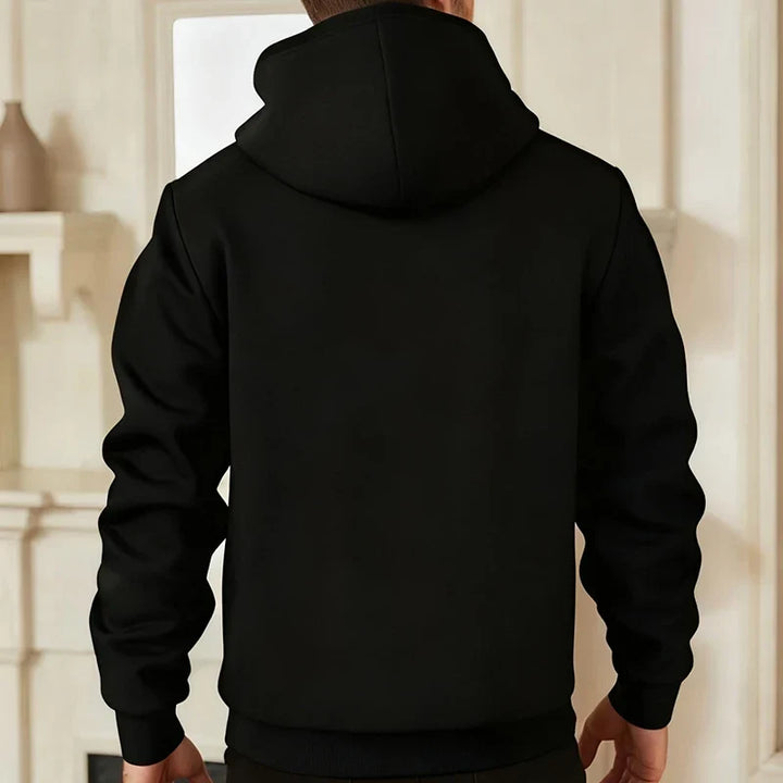 Men's hooded zip jacket with fleece-style lining and zipped pockets