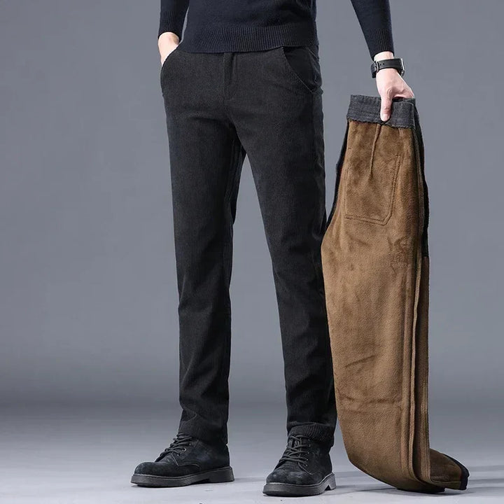 Men's straight leg ribbed trousers with side pockets