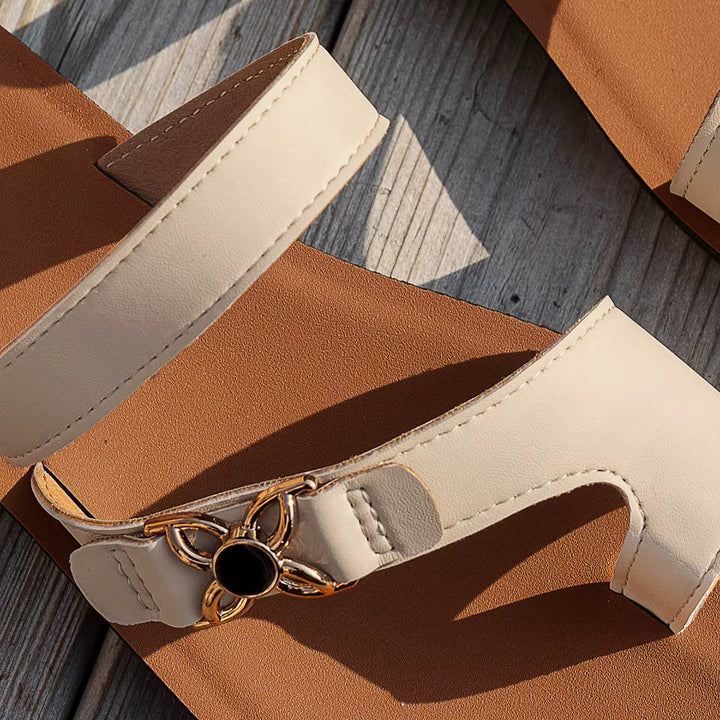 Women's beige slip-on flat comfort sandals