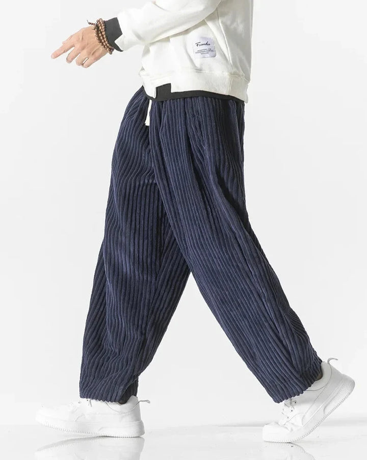 Men's wide-leg corduroy trousers with drawstring waist