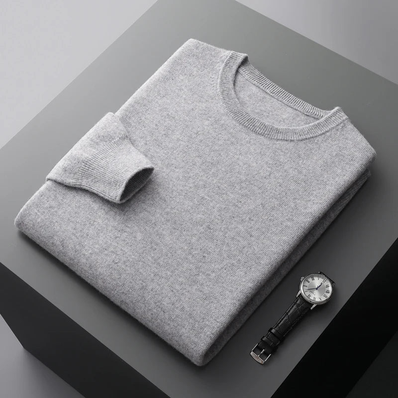 Plain crew neck long sleeve sweater with ribbed trims