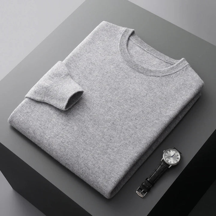 Plain crew neck long sleeve sweater with ribbed trims