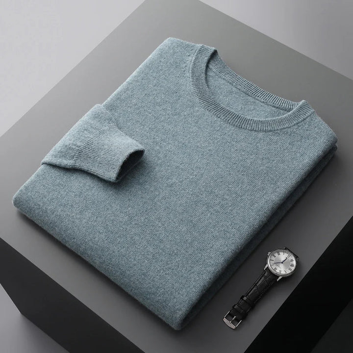 Plain crew neck long sleeve sweater with ribbed trims