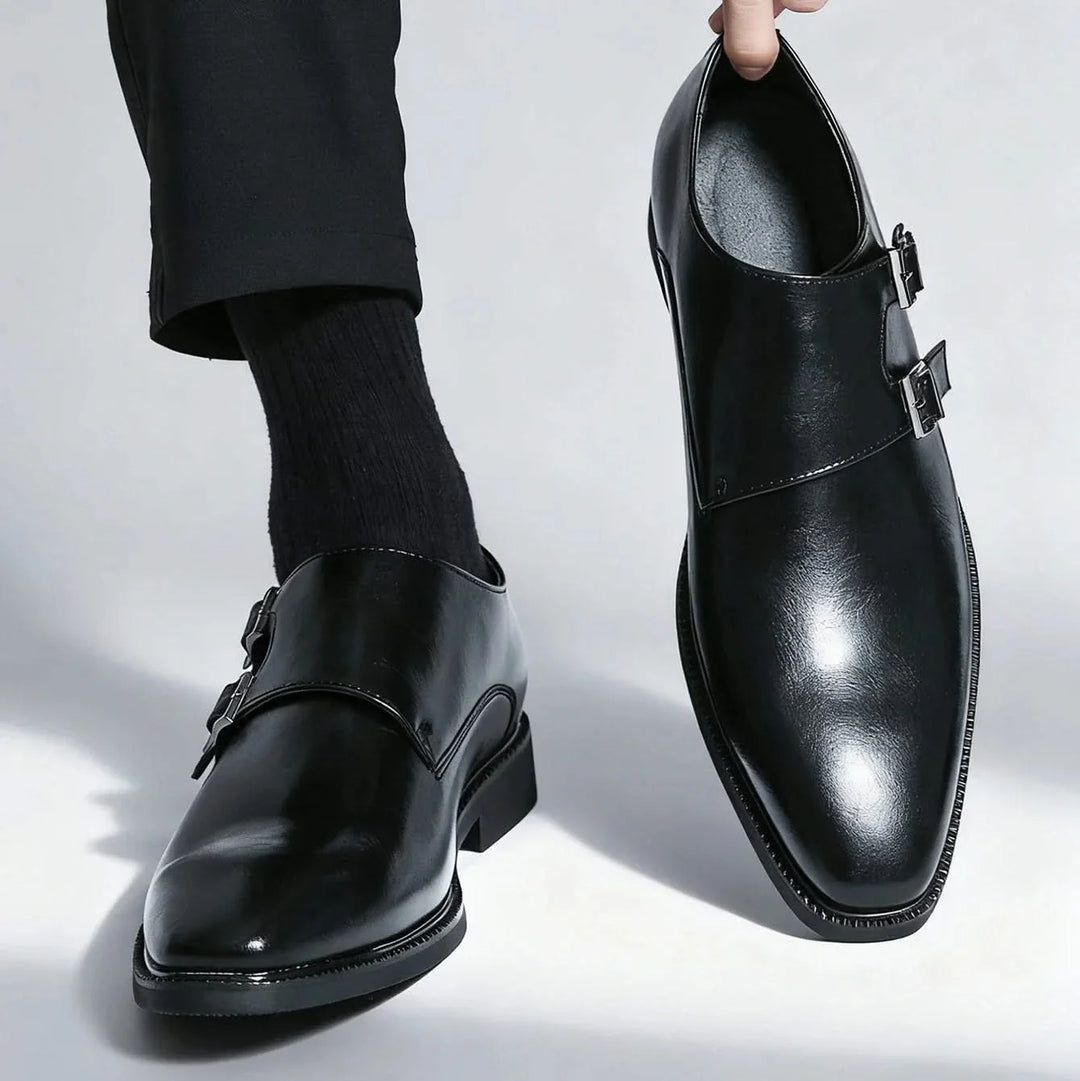 Men's double monk strap loafers with buckles and almond toes